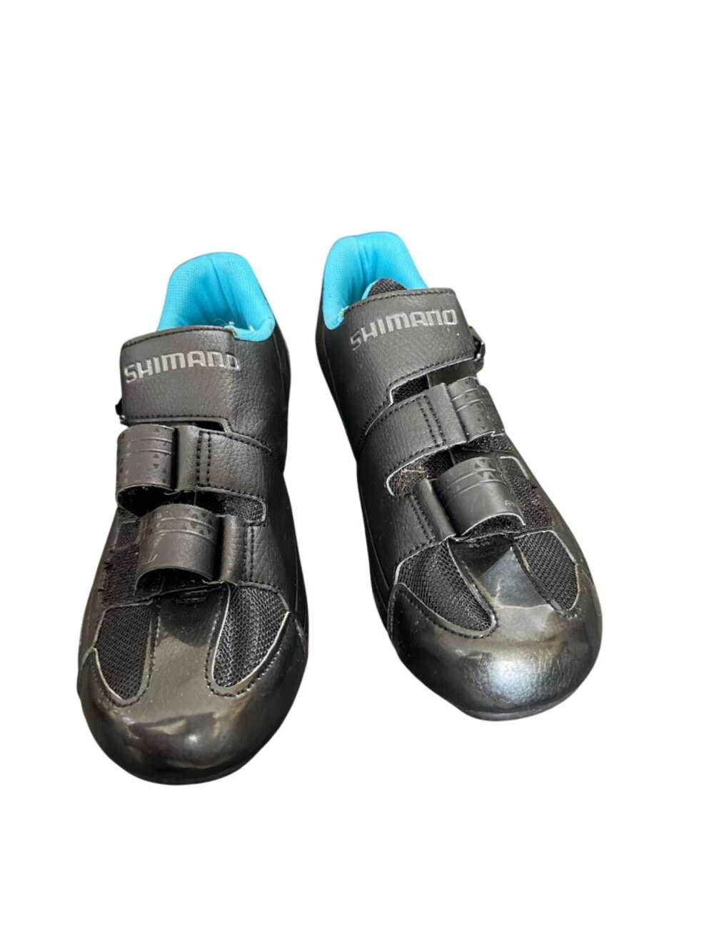 Shimano Cycling Shoes Black/Blue SPD-SL Cleats Hook & Loop Strap Women Size 9.5